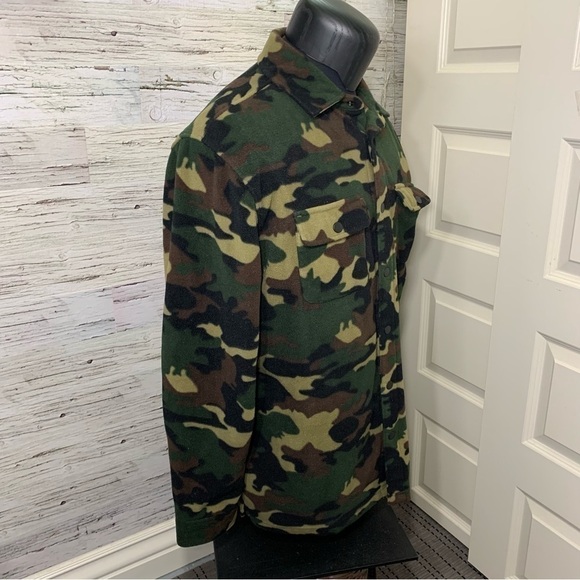 Djab Simons Green Fleece Sweater Jacket Camo Shacket Snap Buttons Sz L Hunting - Picture 6 of 13